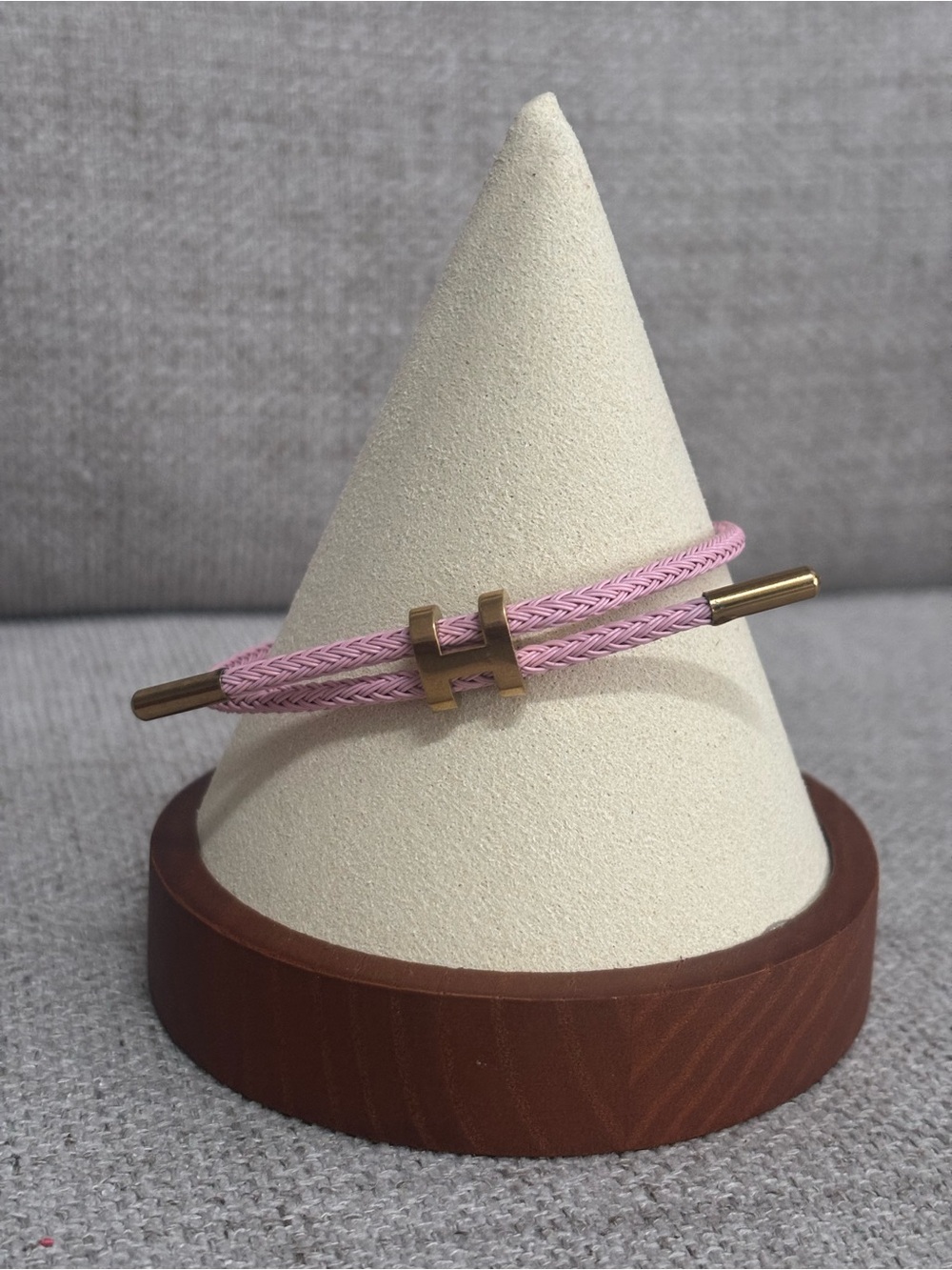 Pink Double Cord Bracelet with Gold H Accent